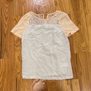 NWOT Reiss Lace white and peach colored short sleeve Blouse